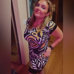 Cache Black and Yellow Abstract Mini Dress